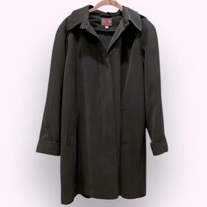 🐠Gallery Black Lined Trench Coat Removable Hood Petite medium